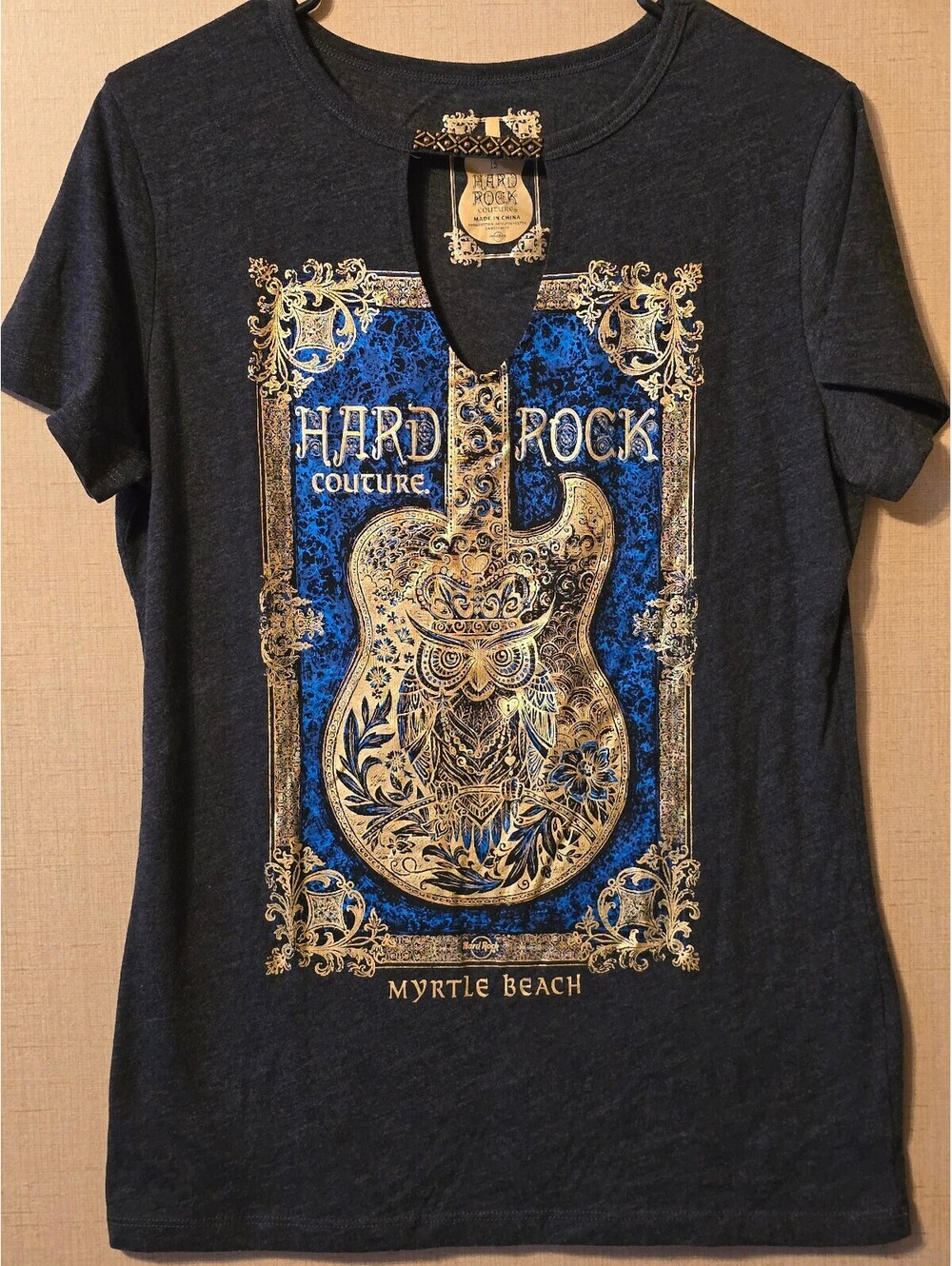 Hard Rock Couture Myrtle Beach Graphic T-Shirt with Guitar Design, Women's Size